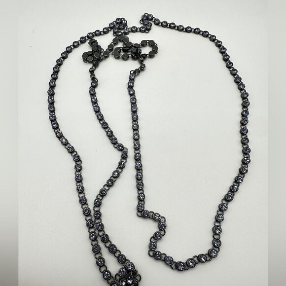 50” purple bezel set rhinestones with black stainless steel metal necklace! - Picture 10 of 12